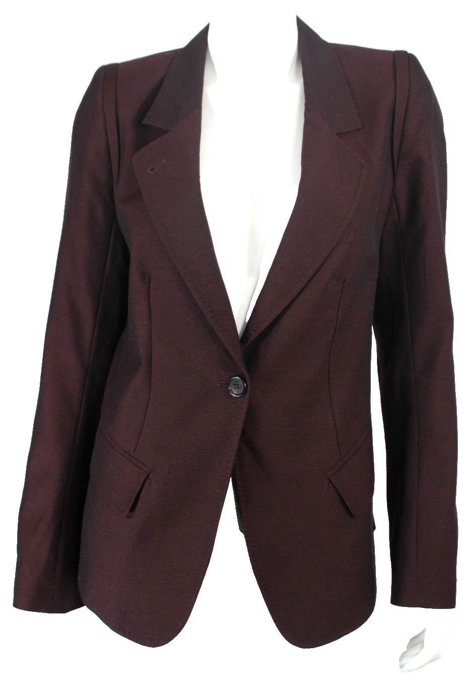 ANN DEMEULEMEESTER Bordeaux Red Wool-Silk Woven Blazer Jacket 40