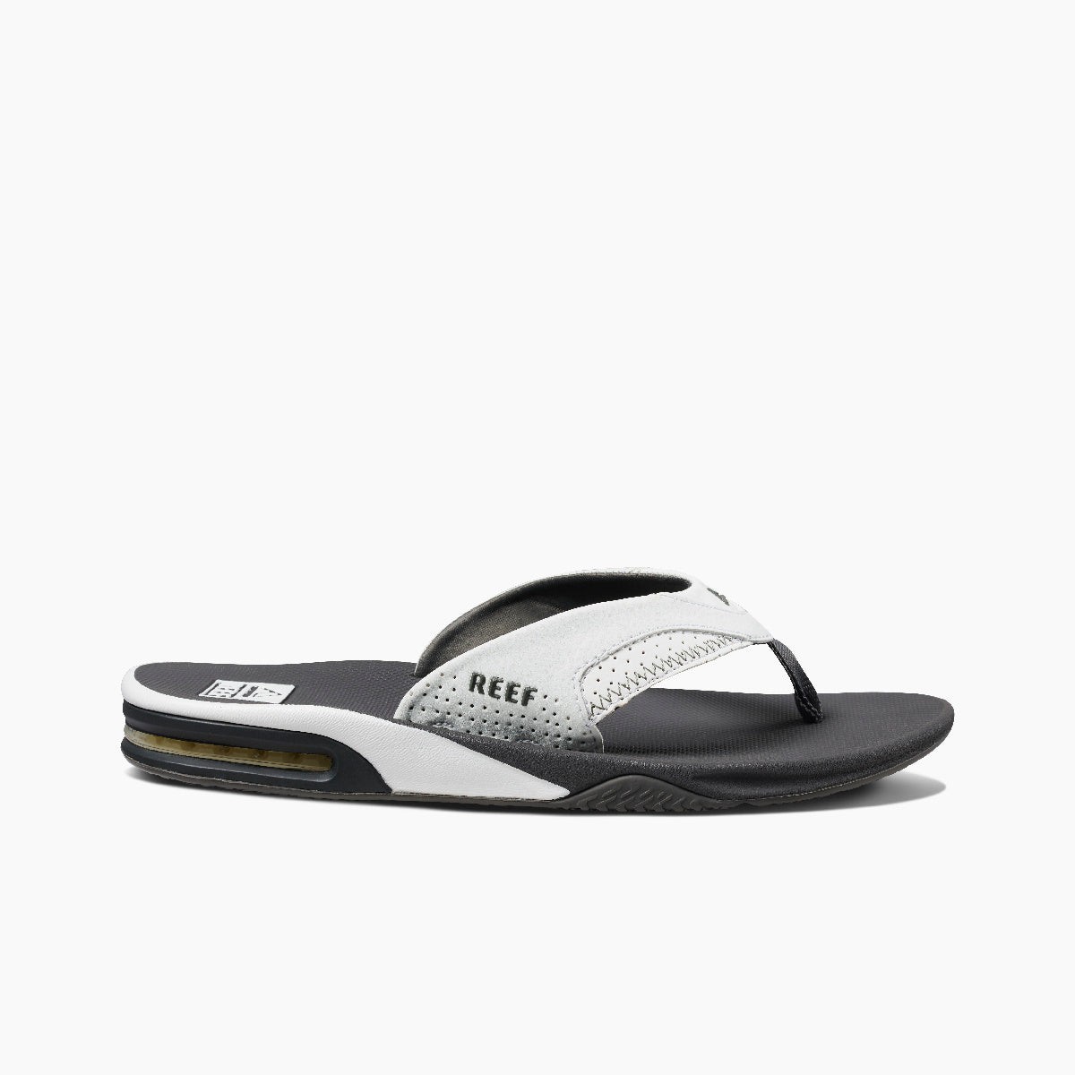 REEF Men’s Lightweight Fanning Flip Flop Regular Sandal – Grey/White, Sizes
