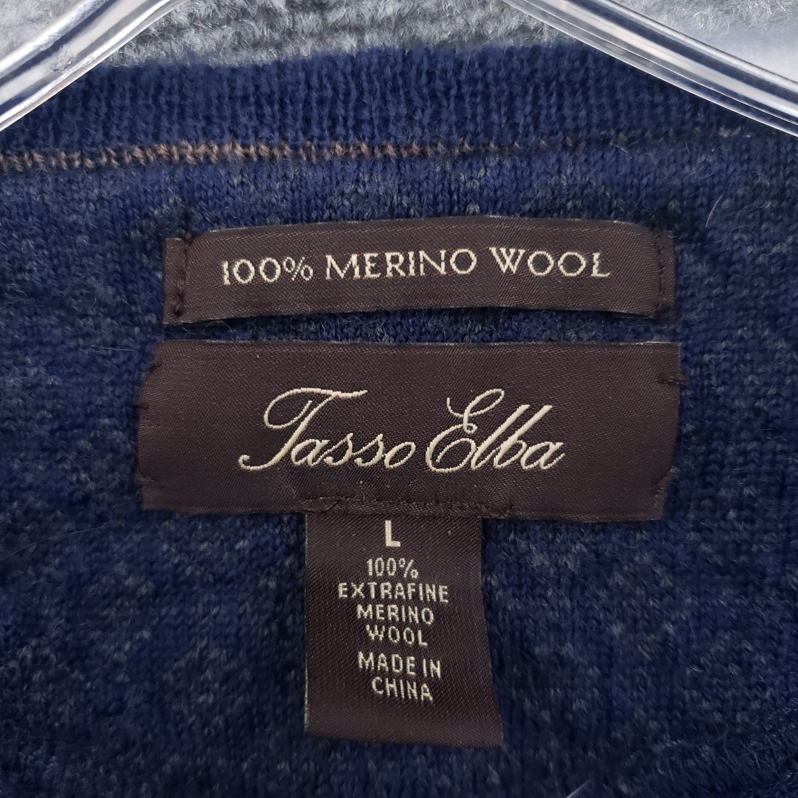 Tasso Elba Sweater Mens L Large Blue Extra Fine Merino Wool Pullover Jumper