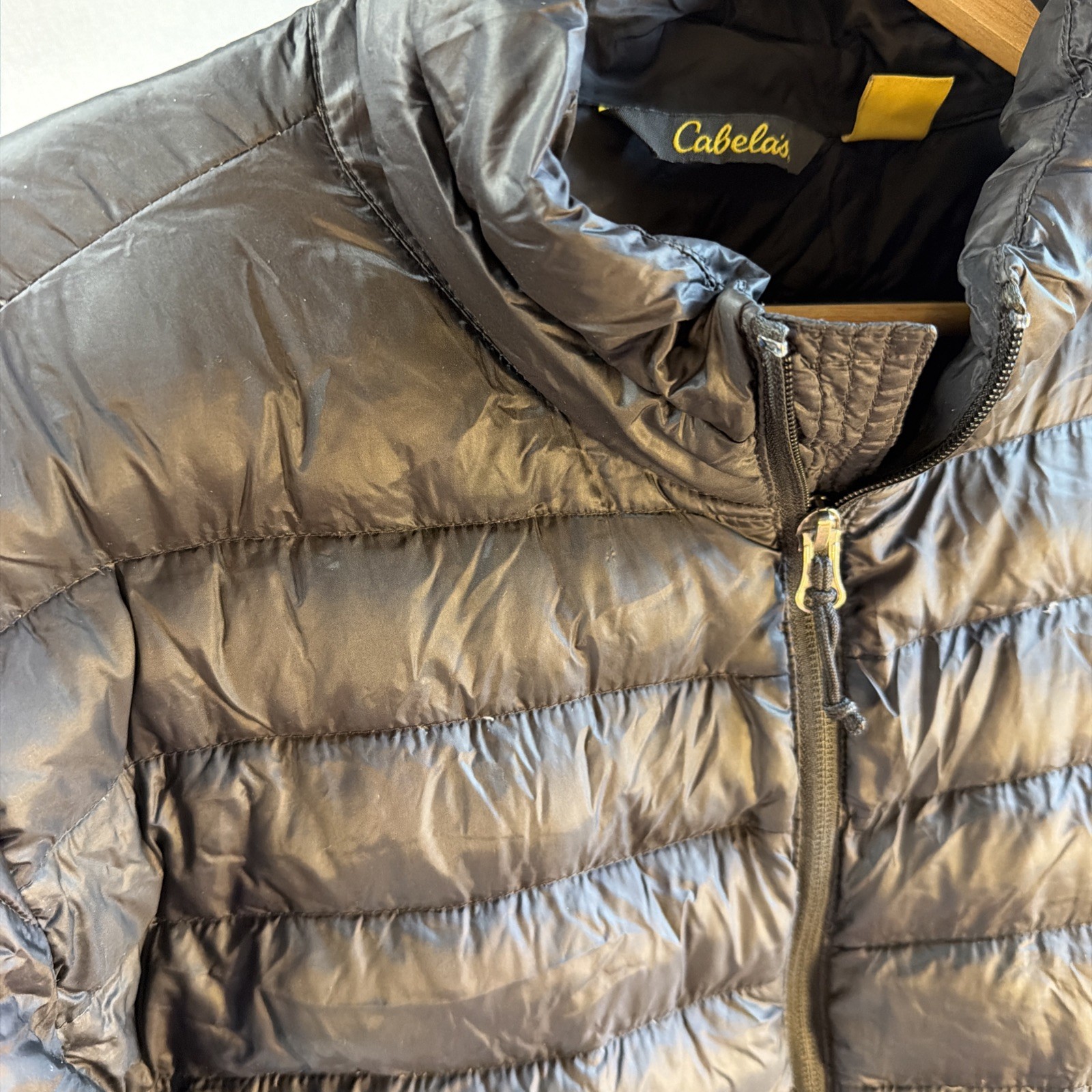 Cabelas Premier Northern Nylon Jacket Light Duck Down Black Puffer Size Men’s M