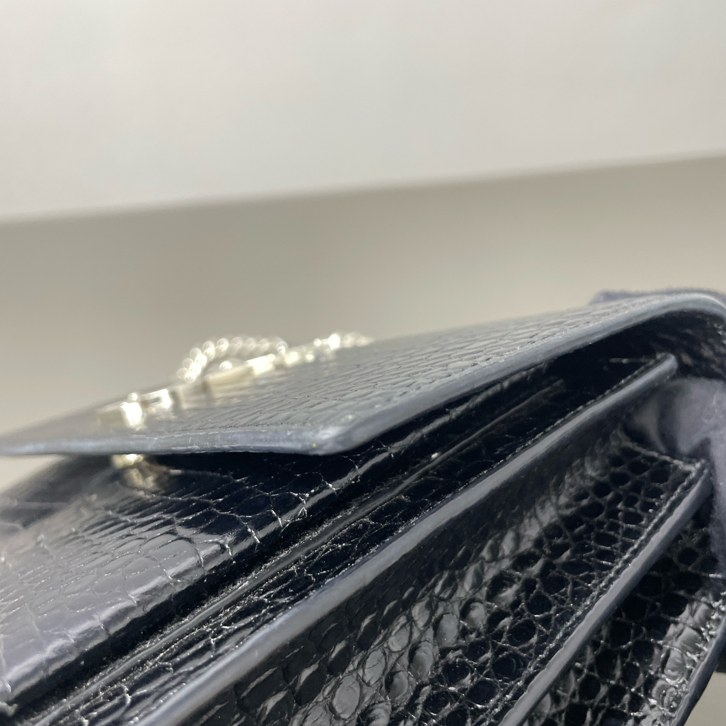 Authentic Saint Laurent Sunset Crocodile Embossed Leather Crossbody Black eBay