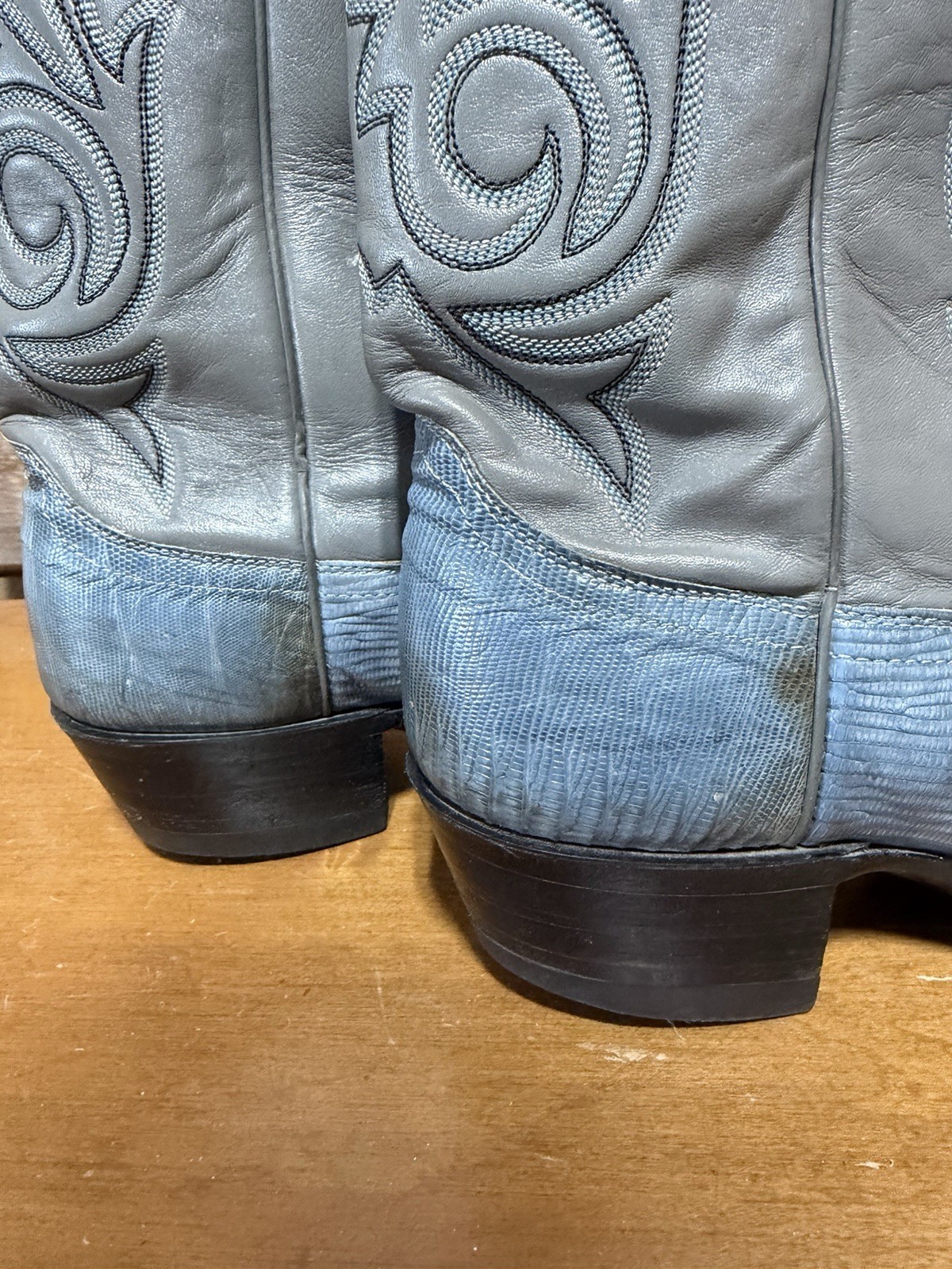 Vintage Justin Men Size 7 D Gray/Blue Teju Lizard Skin Cowboy Western Boots