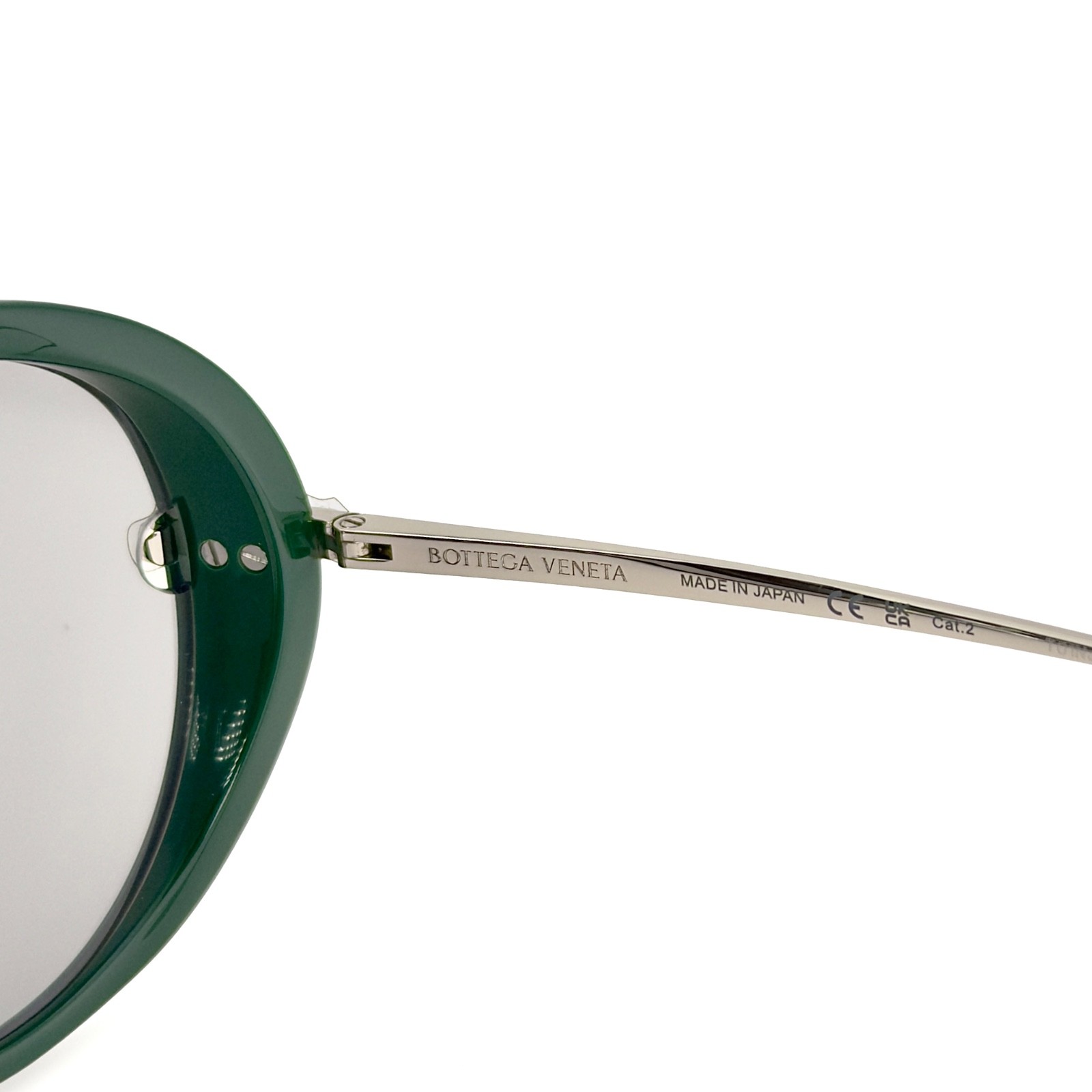BOTTEGA VENETA 1273 DROP BV1273S Metal Silver Green Unisex Pilot Sunglasses 008