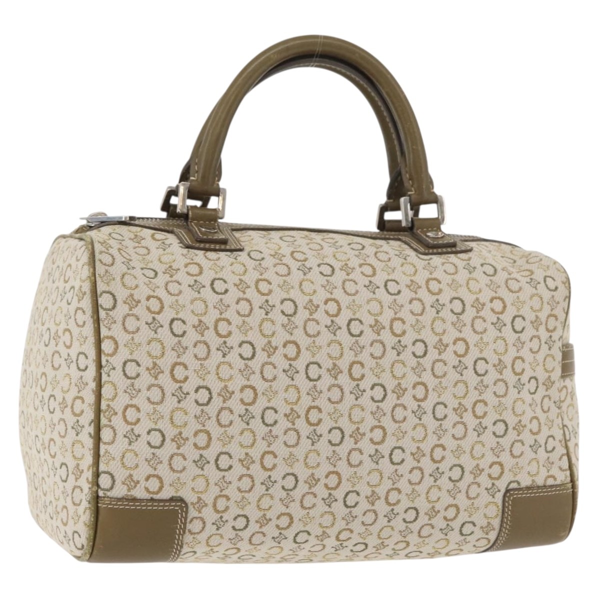 CELINE C Macadam Canvas Mini Boston Bag Khaki Silver Auth ep14462