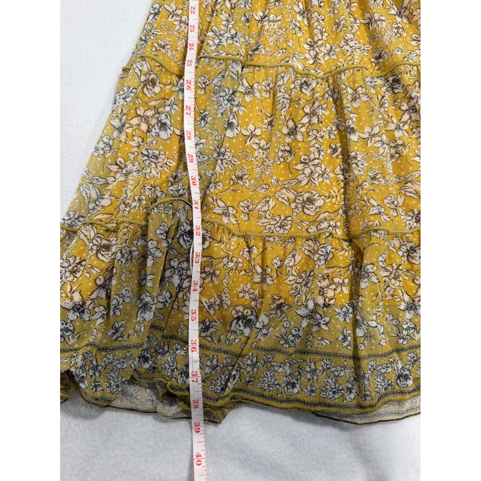 Max Studio Mustard Yellow Floral Smocked Waist Tiered Midi Dress 1902K67 XS
