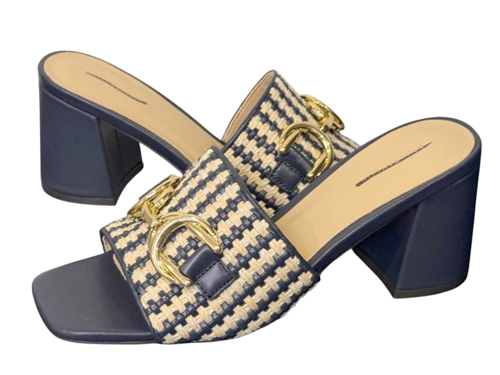 ANN TAYLOR NIGHT SKY CHAIN WOVEN LEATHER BLOCK HEEL STRAW SANDALS HEELS SHOES 7