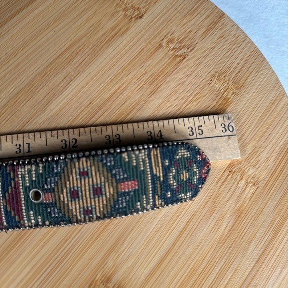 Vintage Absolutely Fresh Woven Tapestry Belt Womens Gold Buckle 33.5in Bohemian