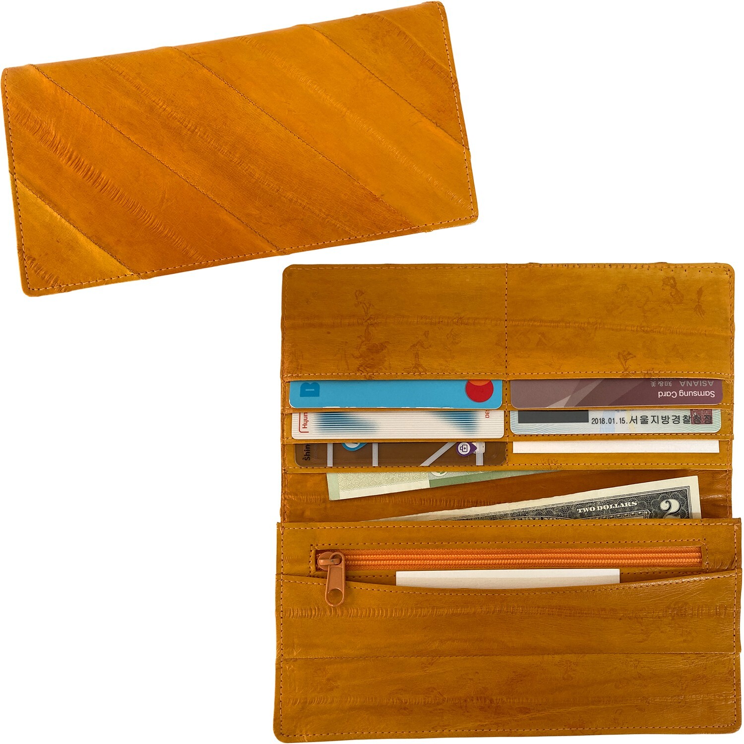 Genuine Eel Skin Wallet Coin Purse Slim Wallet Bifold Purse – BLACK