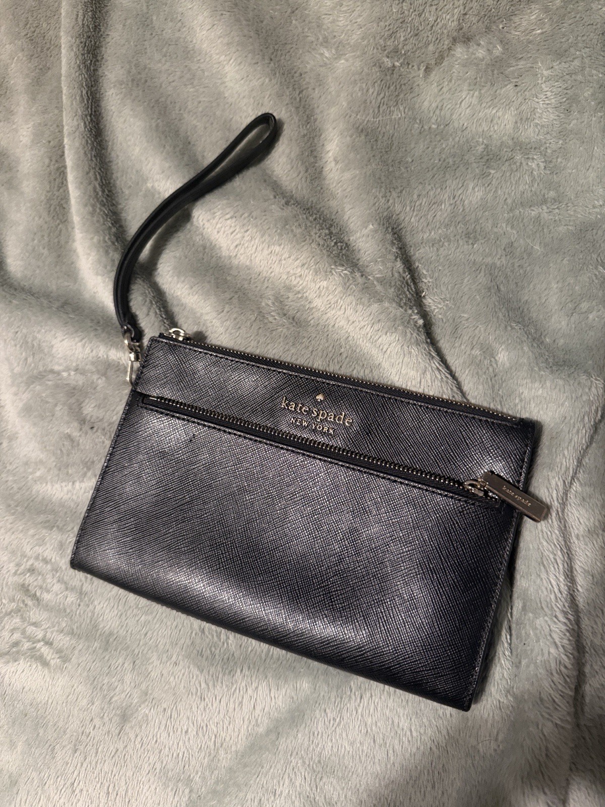 kate spade new york Black Logo Wristlet Wallet Zip Pouch, Credit Card Slots