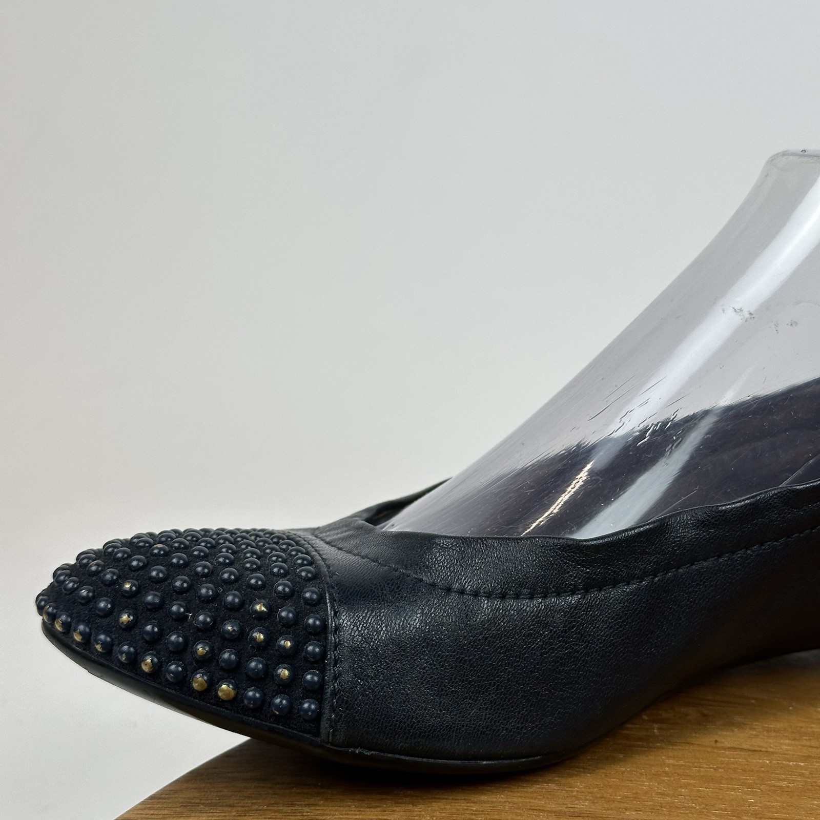 Womens AGL Italy Black Leather Studded Slip On Cap Toe Ballet Flats Size EU 36