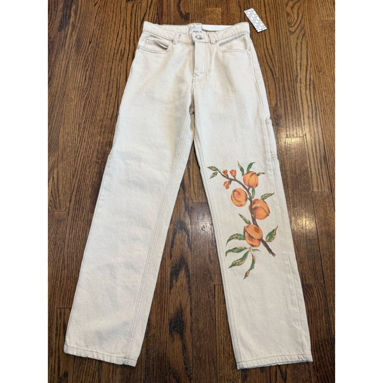 BDG Urban Outfitters Peach Print Utility/Carpenter Jeans Creme Size 27×30