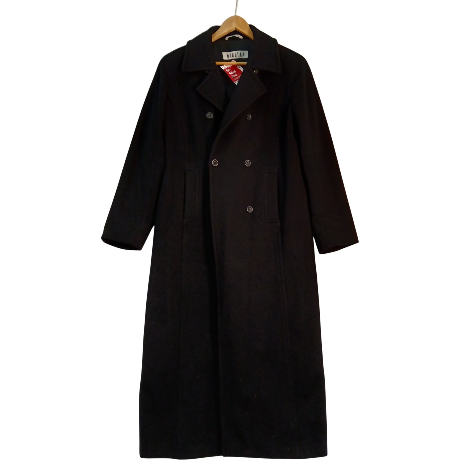 Marella Long Coat Size 48 Black Virgin Wool Women’s Classic Warm Preloved