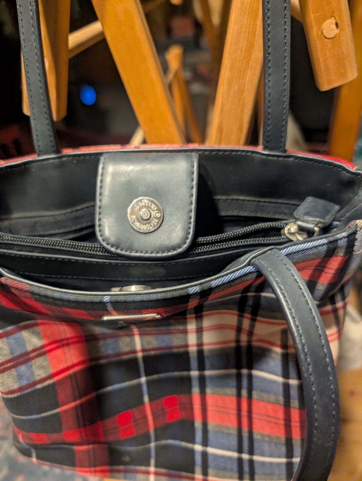 St. John’s Bay Plaid Multicolor Tote Bag Zip & Magnetic Snap, Lined Pockets