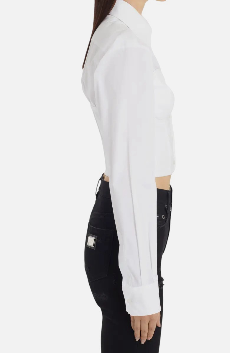 Dolce&Gabbana Women’s White Corset Detail Crop Button-Up Poplin Shirt Size 46