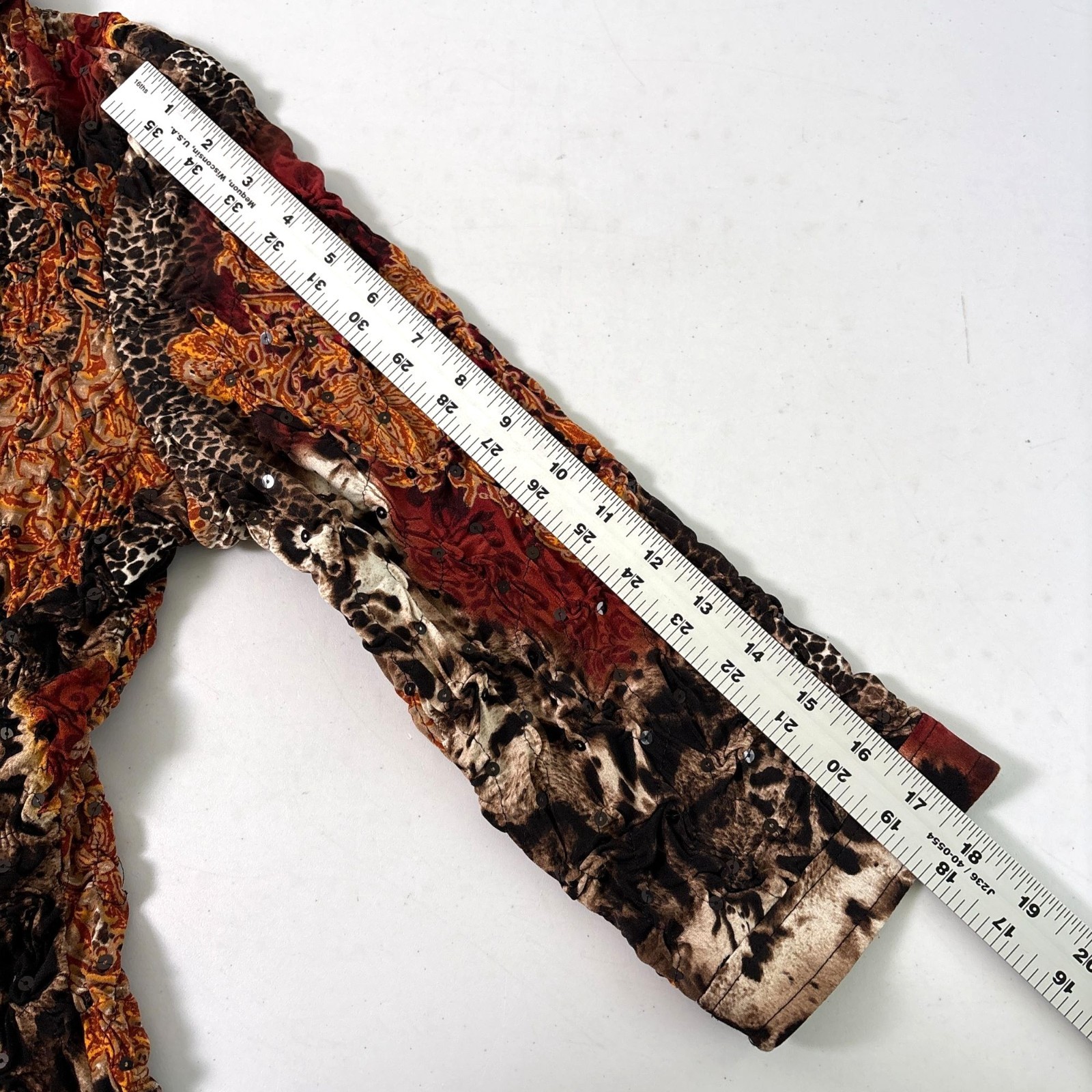 Joseph Ribkoff Jacket Womens Size 16 Brown Black Animal Print Sequin Zip Ruched