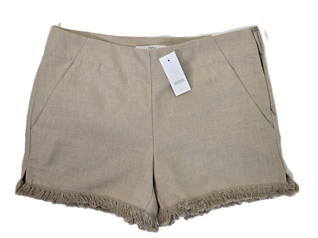 NWT Ann Taylor LOFT Tan/Khaki Linen blend fringe “The Riviera” women’s Shorts