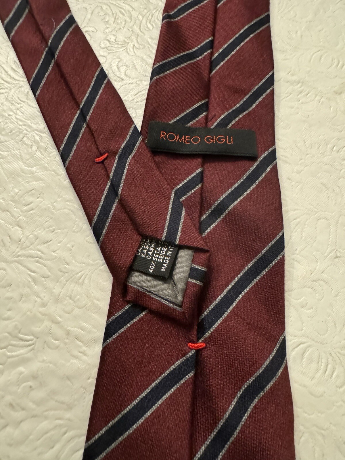Romeo Gigli Tie Necktie Silk Chashmere Diagonal Stripe Red Black 3 1/8” X 60”