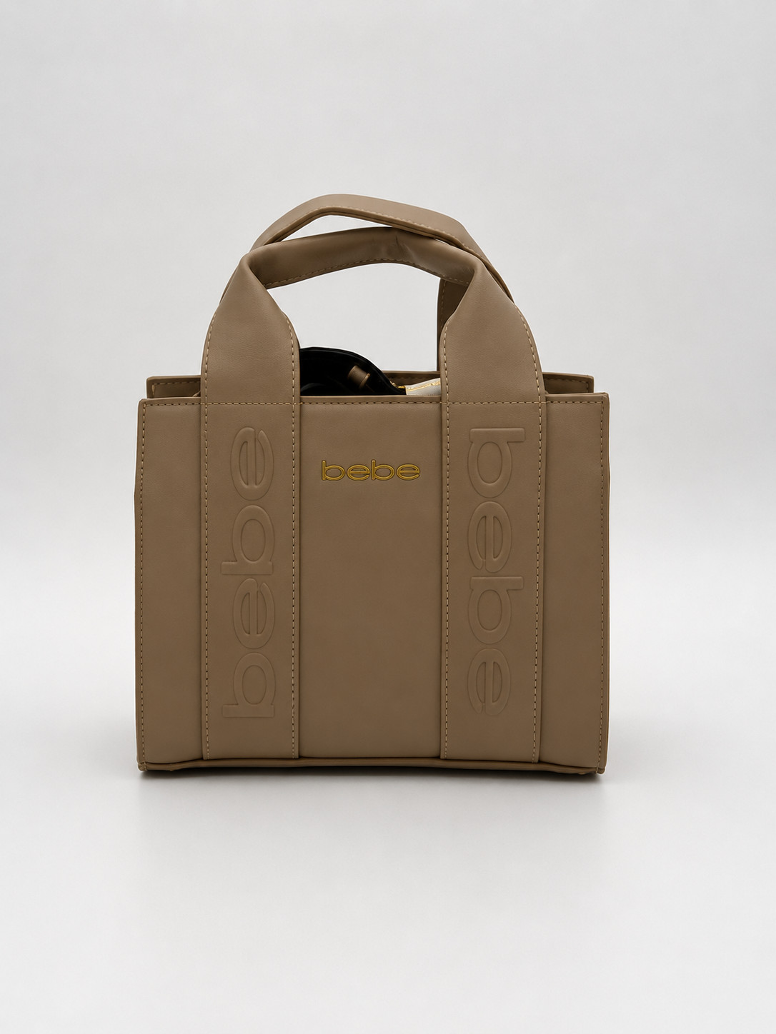 Elevate your style with this structured top-handle bag featuring sparkling logo