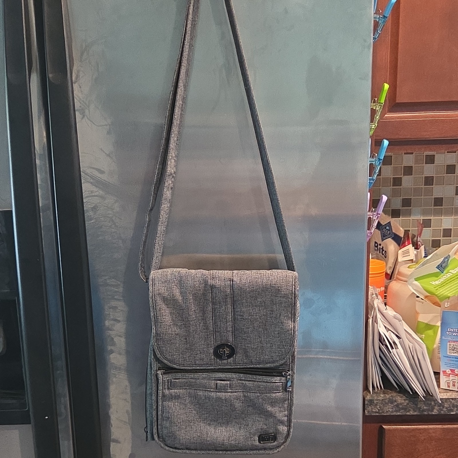 Lug Moped Gray Crossbody Bag Turn-Lock Flap Zip Pockets Organizer Key Holder