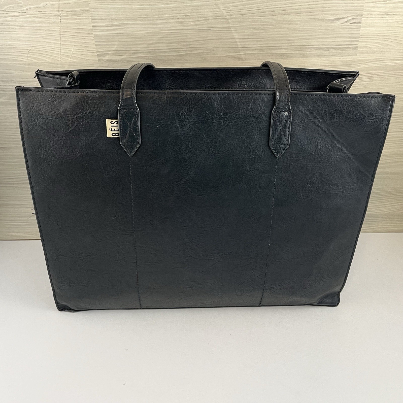 Beis Work Tote Bag The Commuter Smooth Vegan Leather Laptop Sleeve Water Bottle