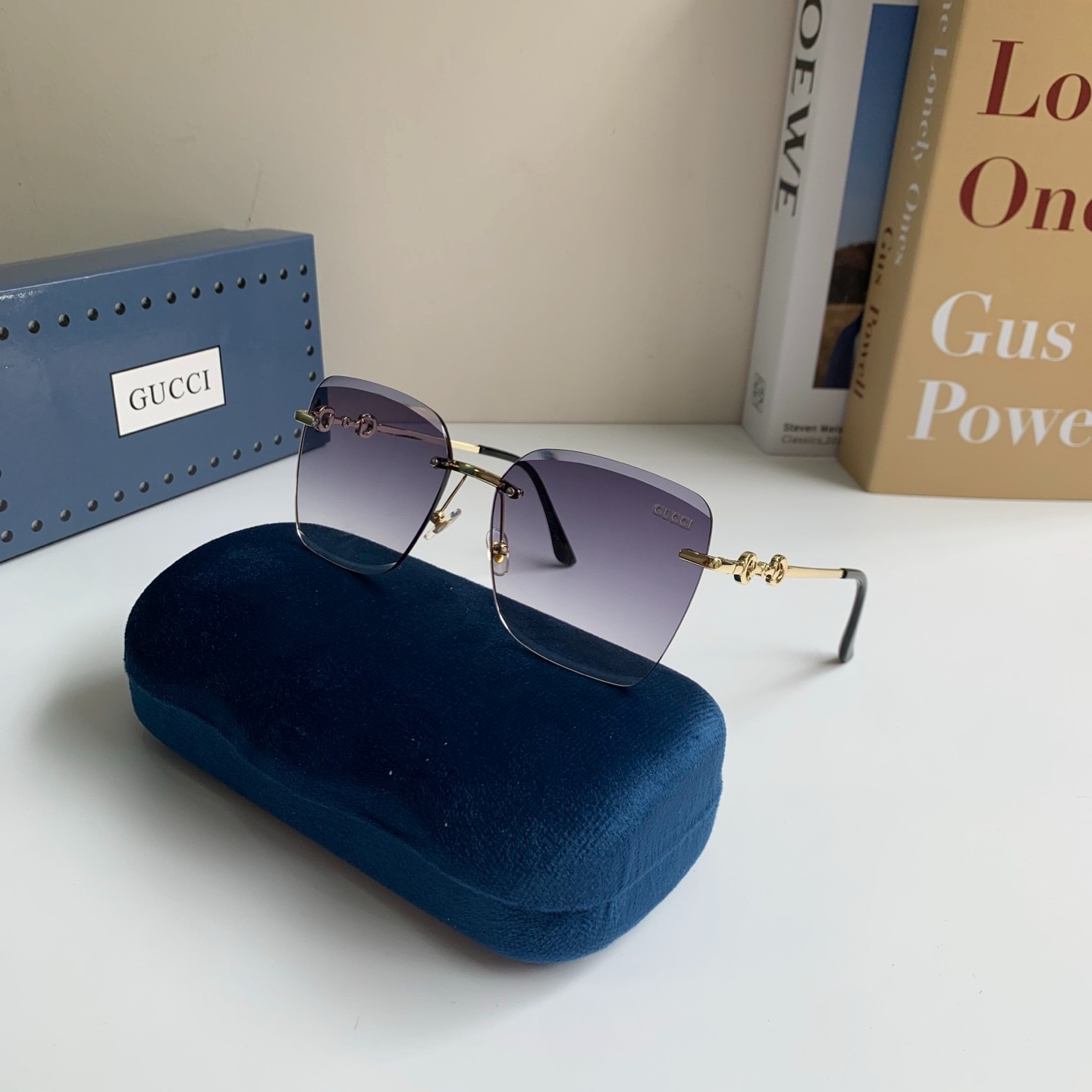 Gucci GG1278S Rimless Square Sunglasses Gold Horsebit Grey Gradient 55-19-140