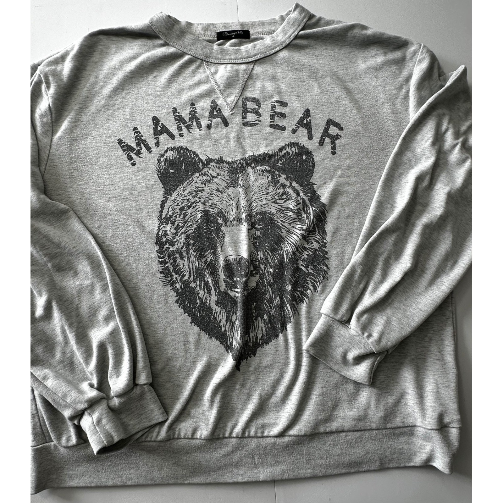 Blooming Jelly Mama Bear Sweatshirt Gray Graphic Pullover XL Womens Heather Grey