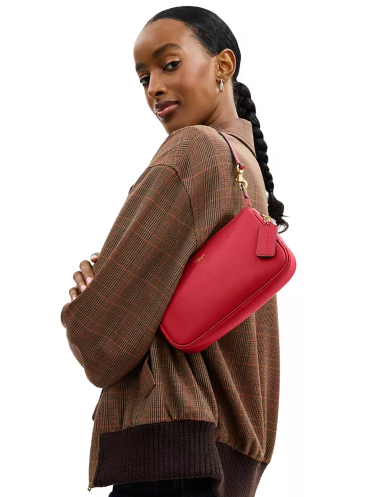 ORIG. PKG. Coach Scarlet Red Smooth Leather Wristlet Short Shoulder Plaza 22 Bag