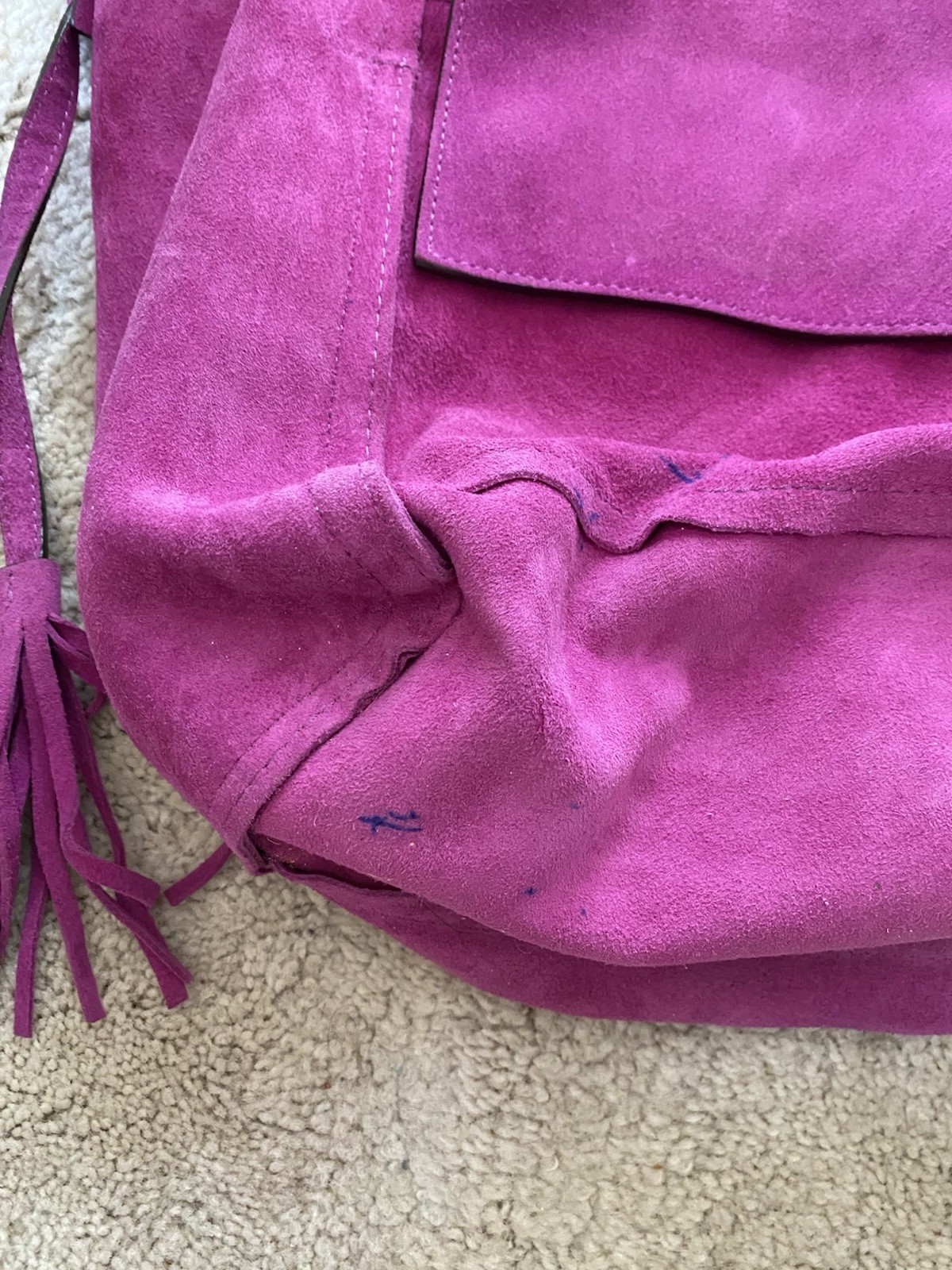Michael Kors Fuchsia Suede Tote Bag Magnetic Closure Gold Hardware Tassel Charm