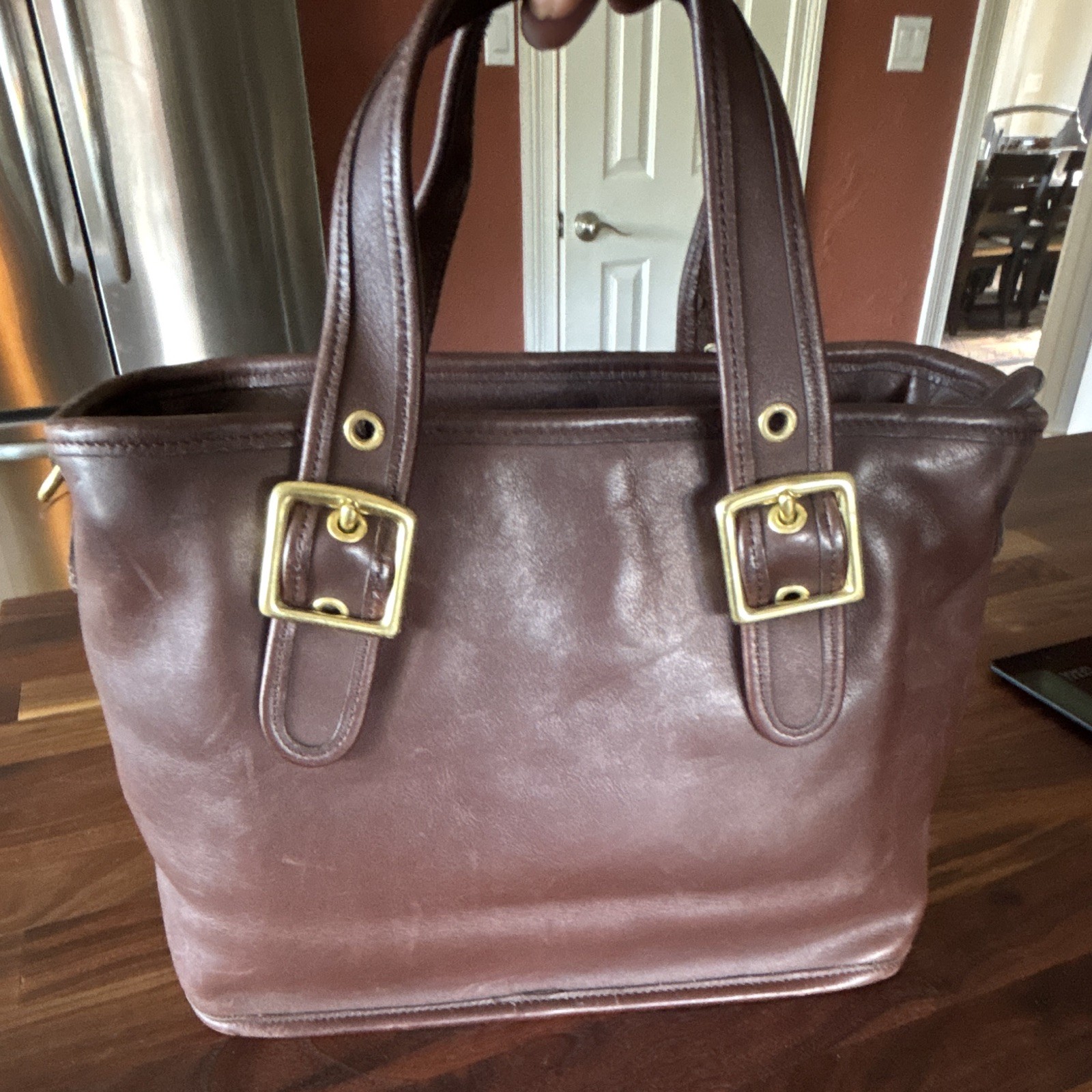 Vintage Coach Legacy Brown Bag Zip Top Double Handle Gold Buckle 9063 (NO STRAP)