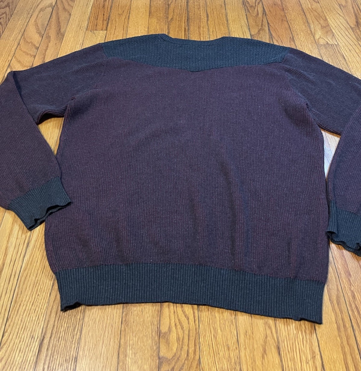 Agave Denim Kestrel Crew Neck Sweater Ribbed Cotton Burgundy Dark Gray Size XL