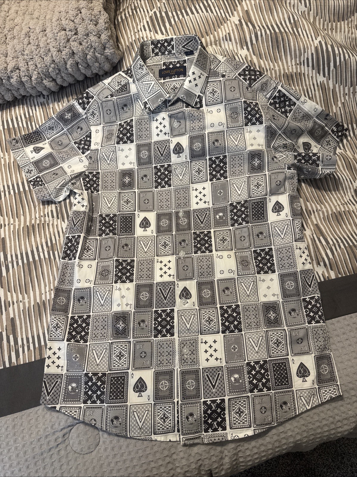Louis Vuitton Playing Card Print Button Shirt Mens Large L Japan Rare Kim Jones