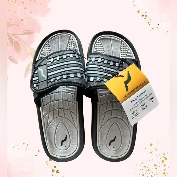 *NWT* Norty Kids Black and Grey Slides