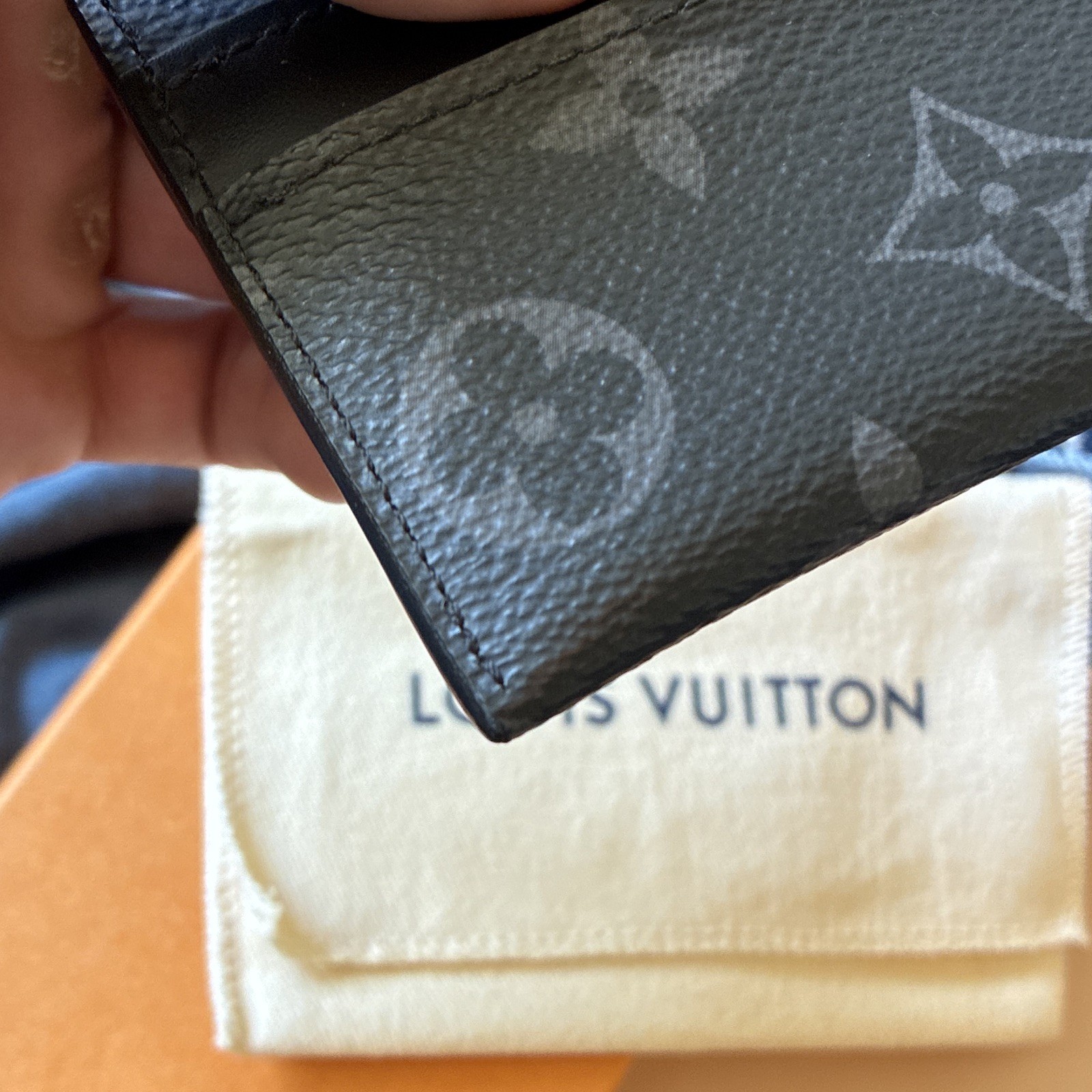 Louis Vuitton Monogram Eclipse Leather Slim Card Holder Black Gray M61696