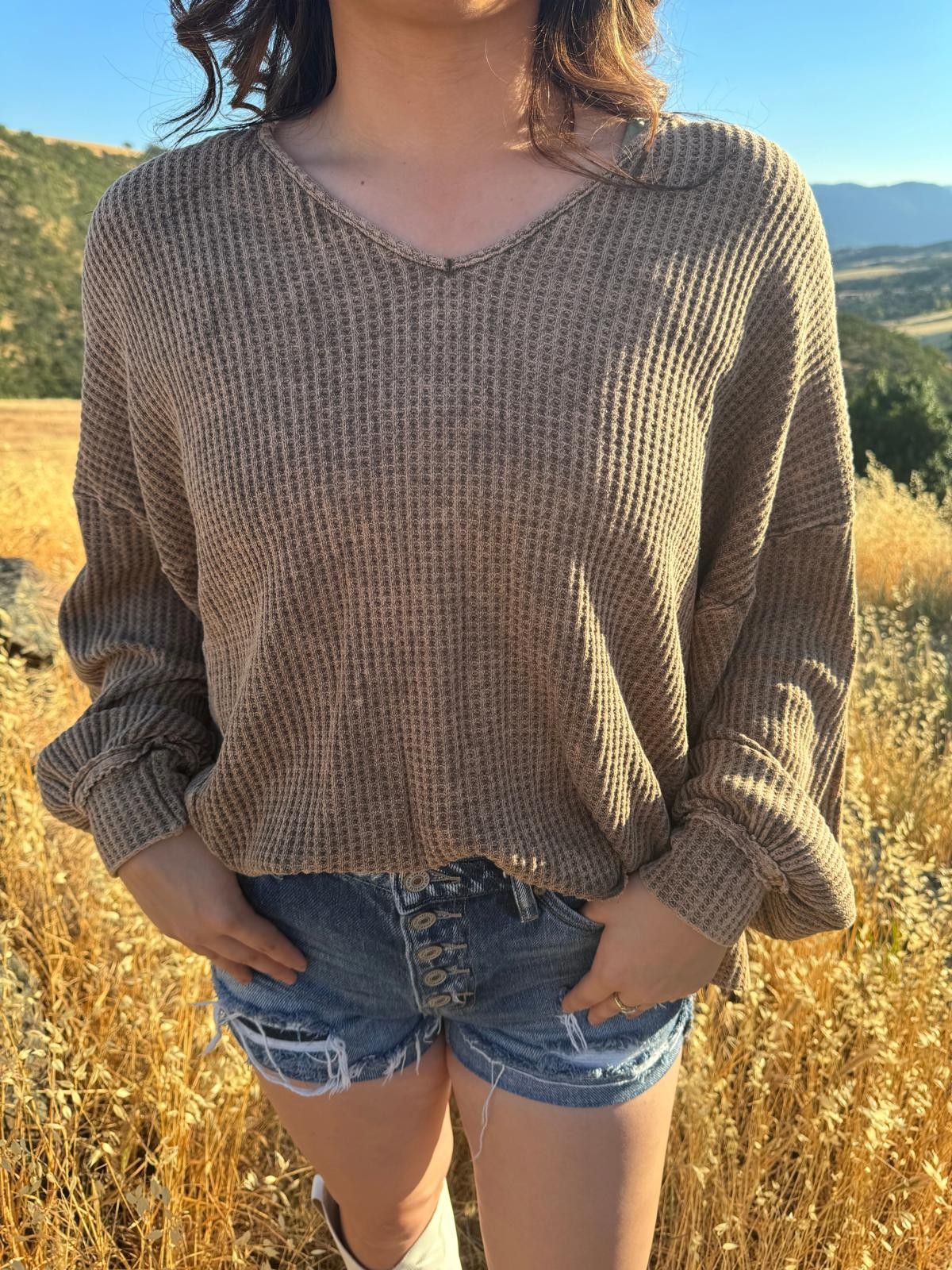 Mineral dyed raw edge loose top Brown