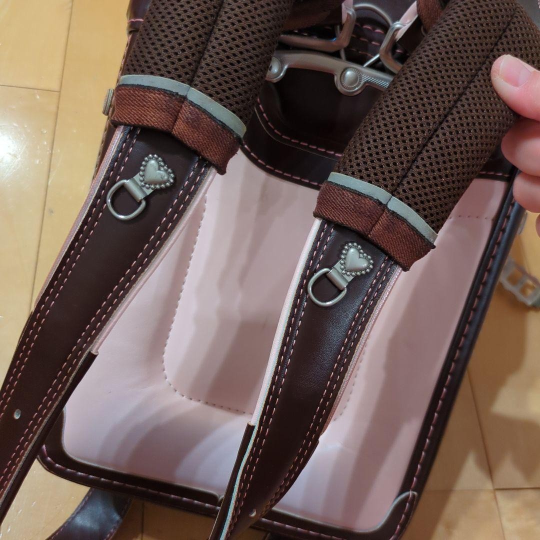 Japanese Randoseru (Backpack) School Bag 7424 Dark Brown with Heart Embroidery