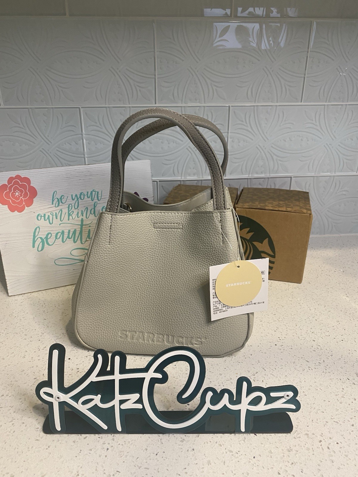 Starbucks Gray Top Handle Bag w/Bunny Charm & Detachable Strap, ‘21 China Autumn