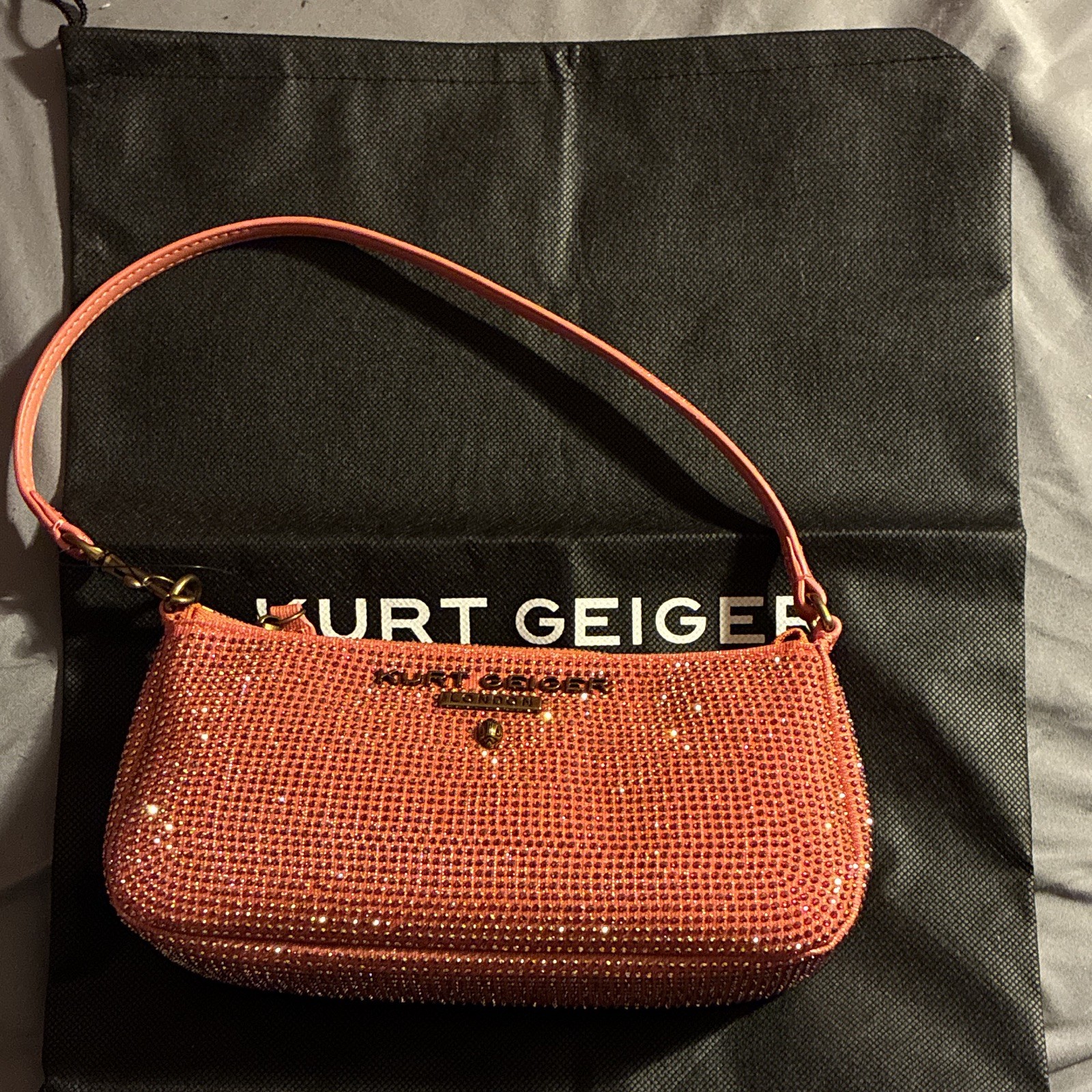 Kurt Geiger London Pink Crystal Small Shoulder Bag Zip Closure w/ Dust Bag