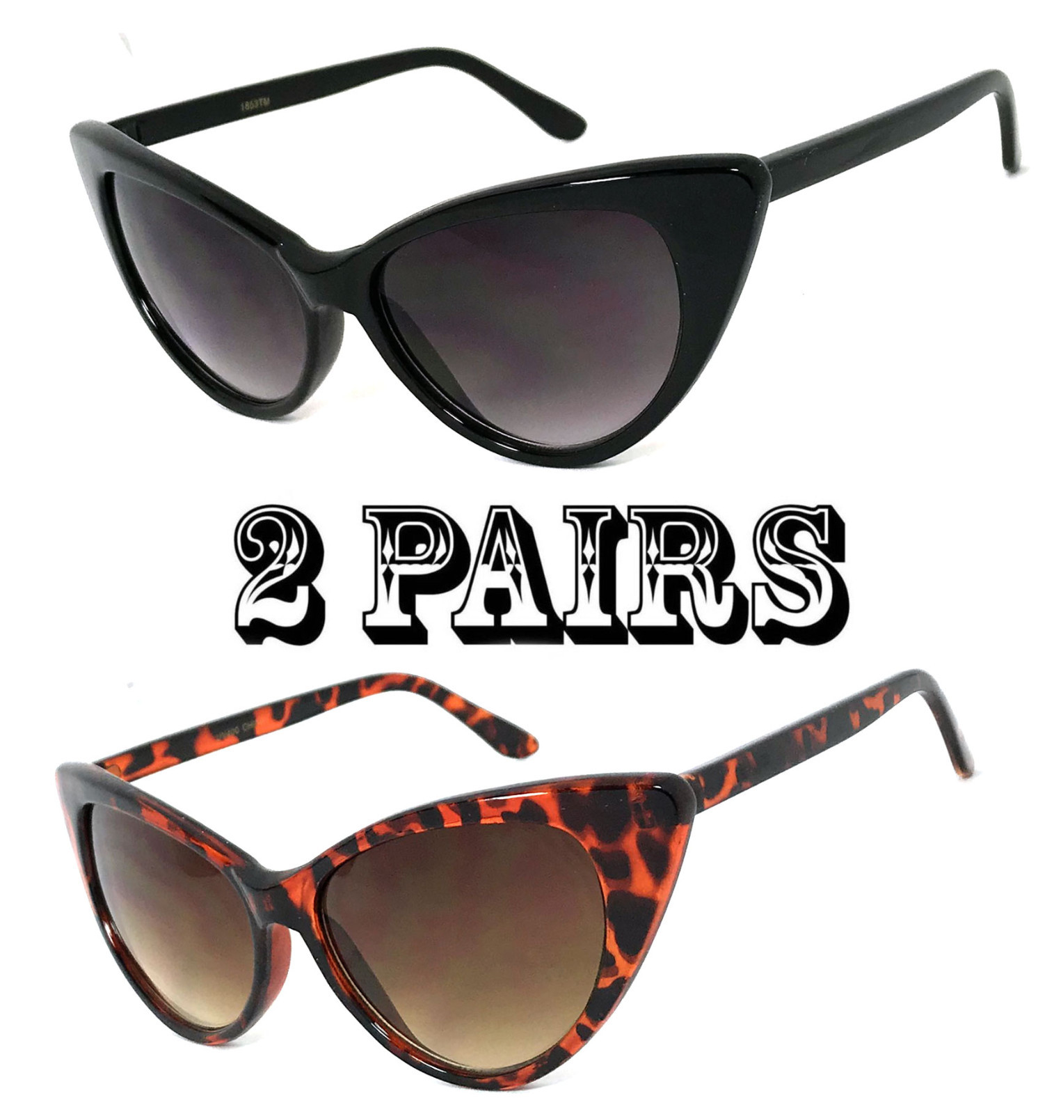 2 Pairs Combo Womens Retro Cat Eye Sunglasses UV400