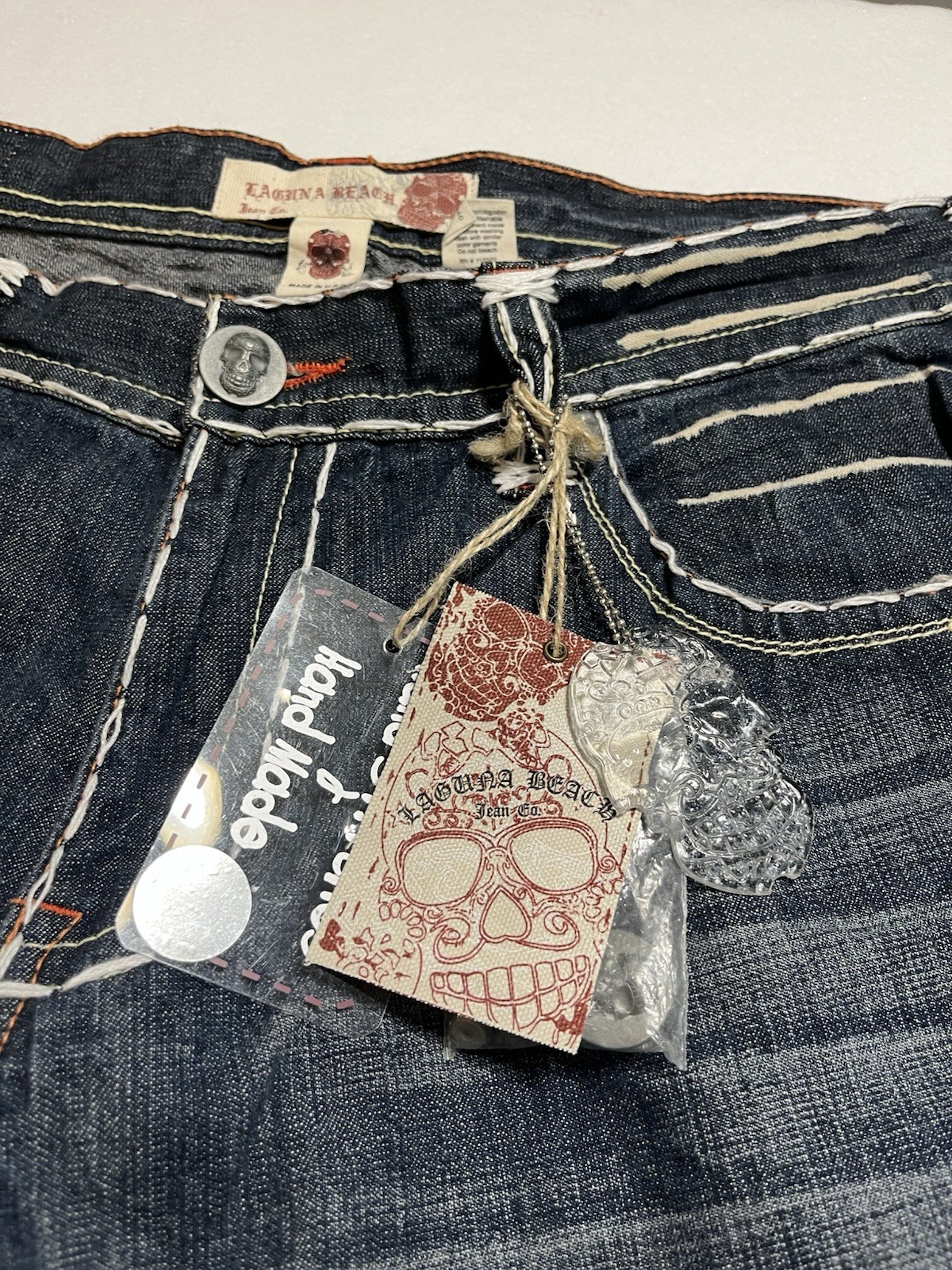 Laguna Beach Men’s Blue Straight Denim Jeans Dark Wash Mid Rise 5-Pocket Logo