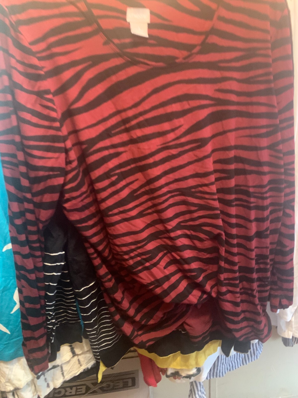 Chico’s Their unique sz 3(size chart in pics) red striped long sleeve