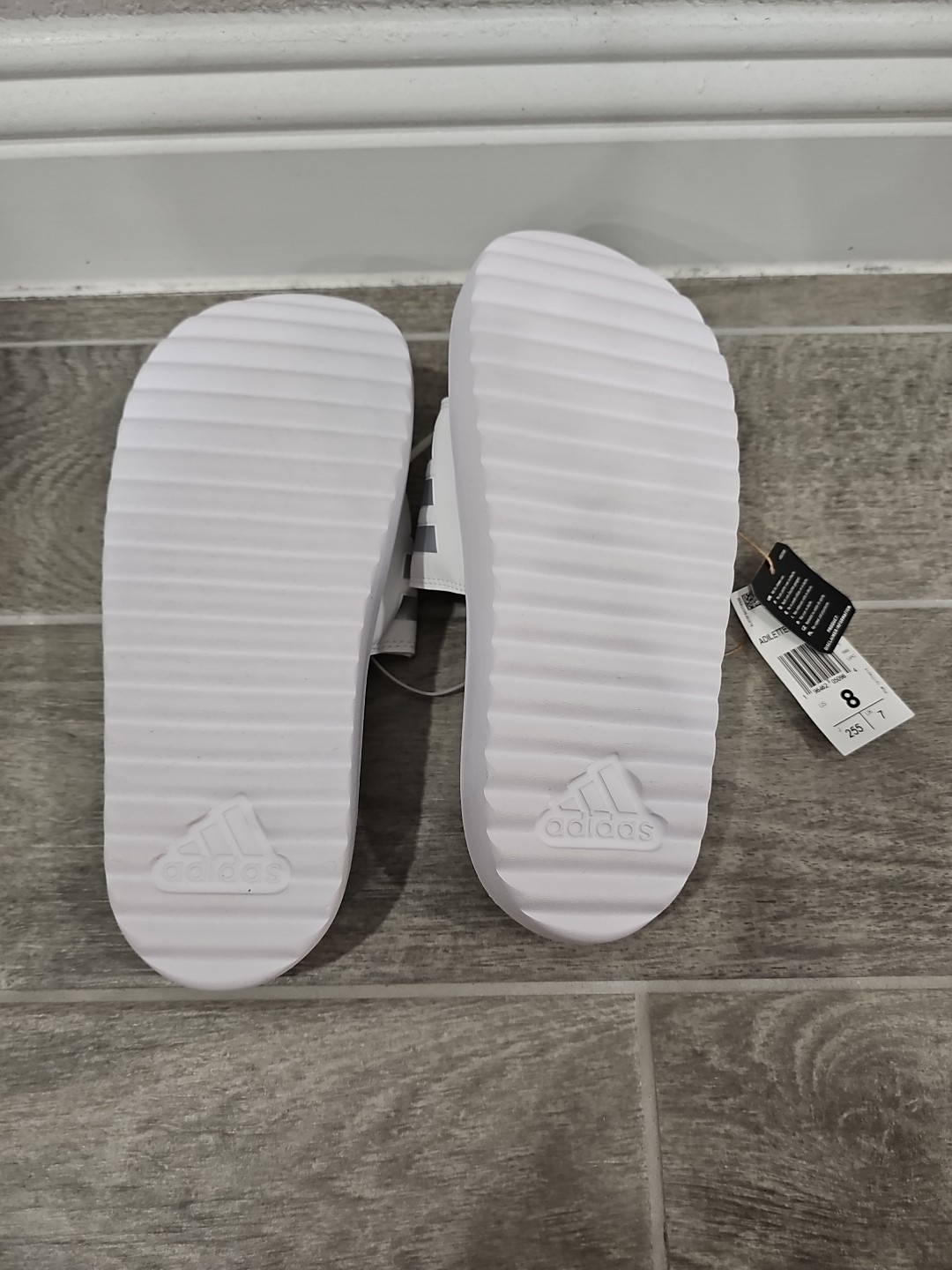 Adidas Adilette Platform Slides Womens Sz 8 White/Silver Athleisure