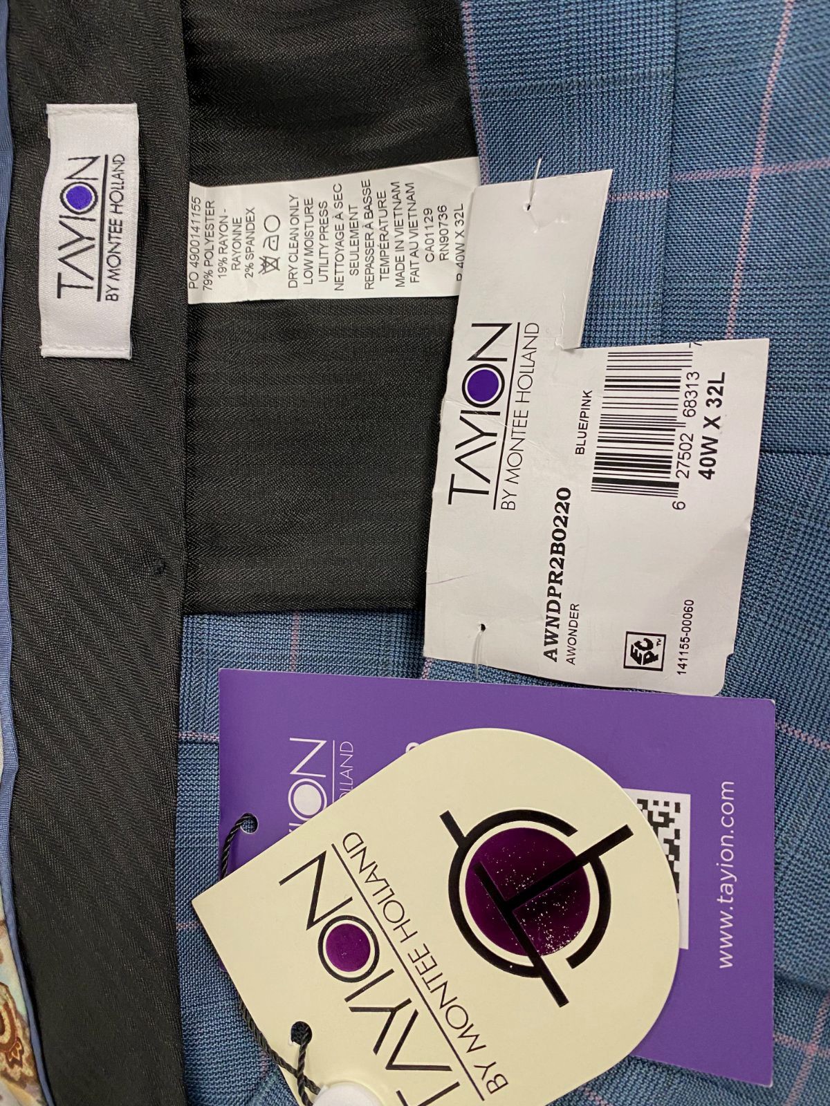Tayion Collection Men’s Blue Classic-Fit Plaid Suit Pants Size 40W/32L
