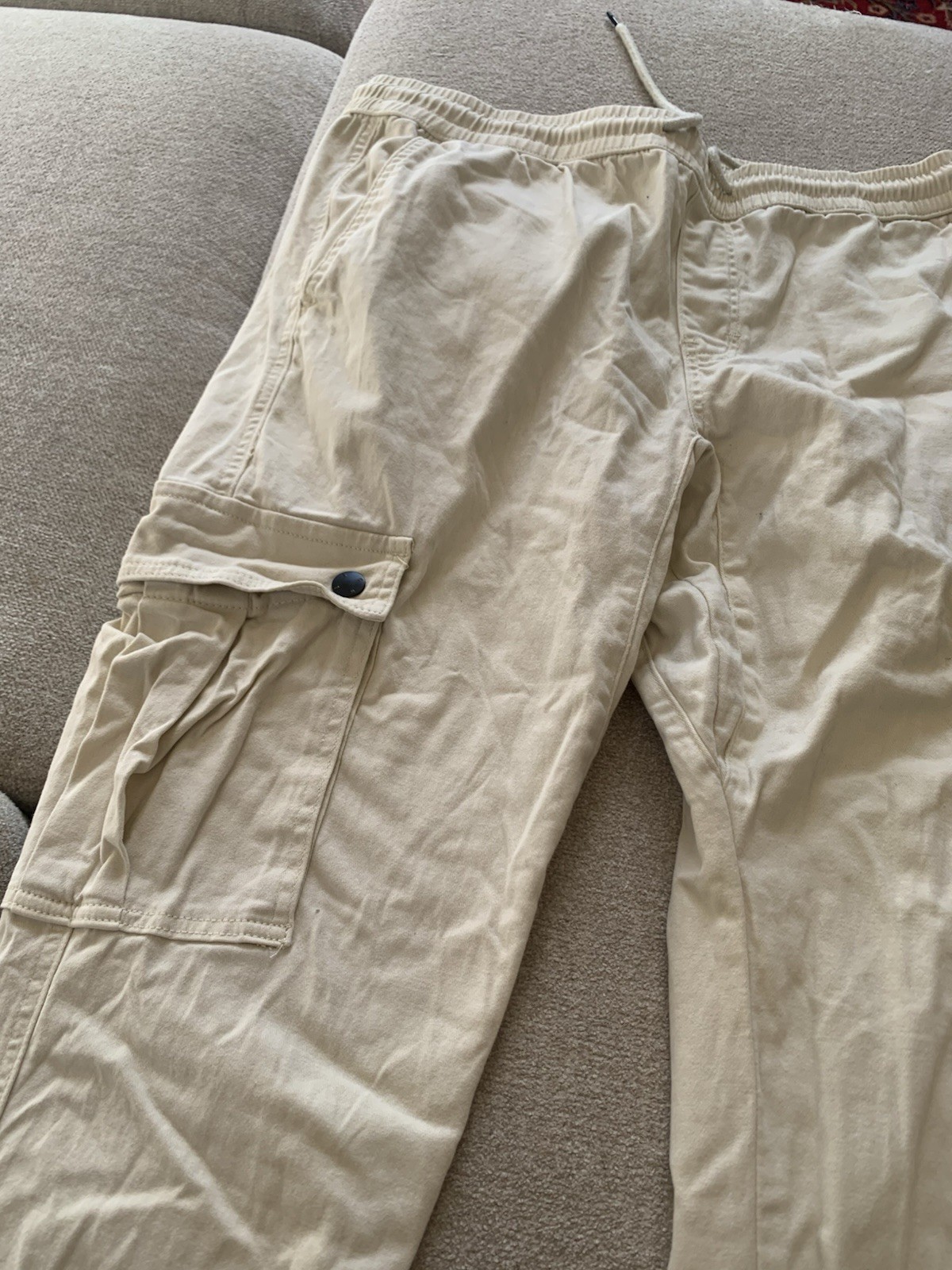 Wesc Khaki Cargo jogger 30w Well Made Thicker Fabric cream, color, extra large