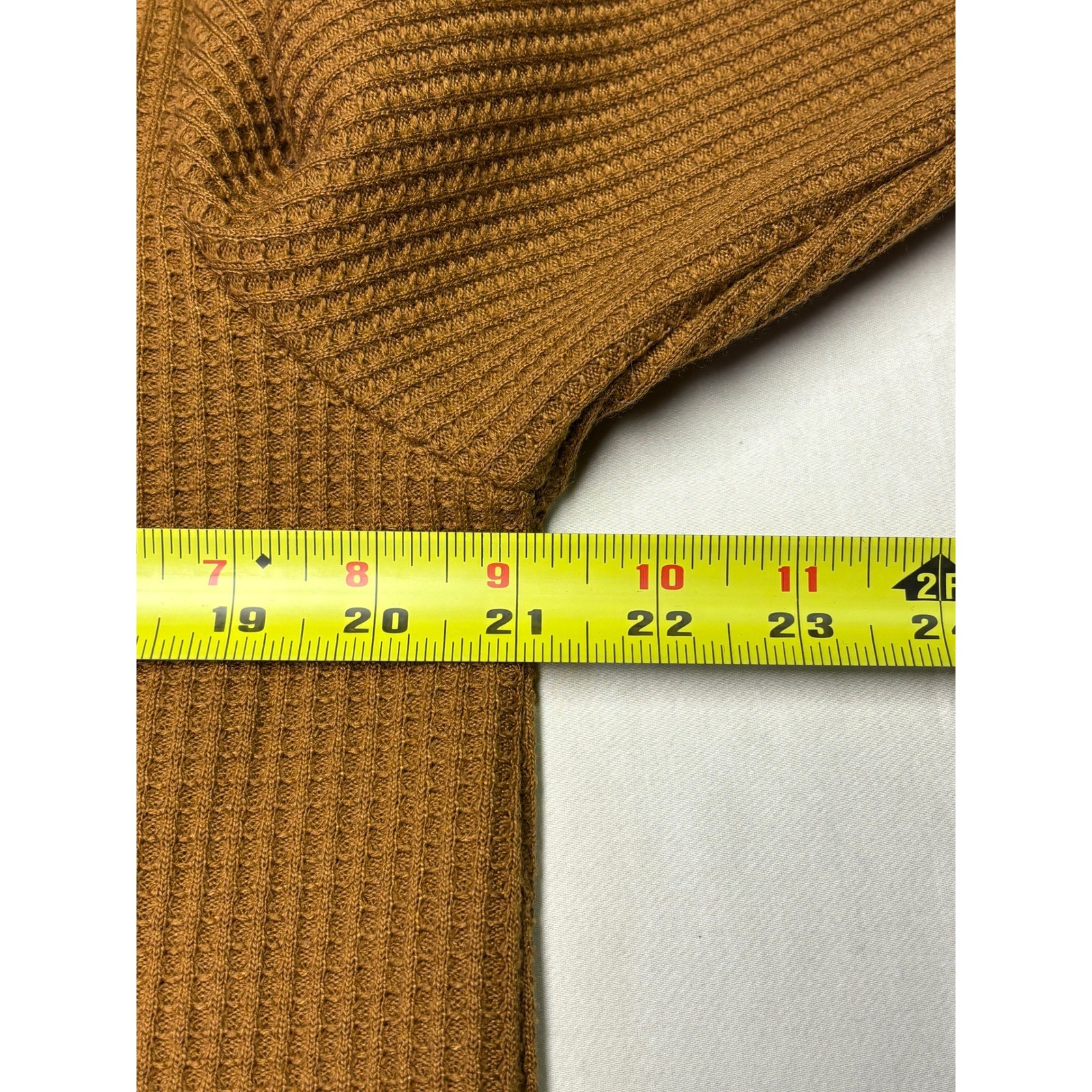 LL Bean Signature Waffle Knit Pullover Top Brown Thermal Long Sleeve L 511013