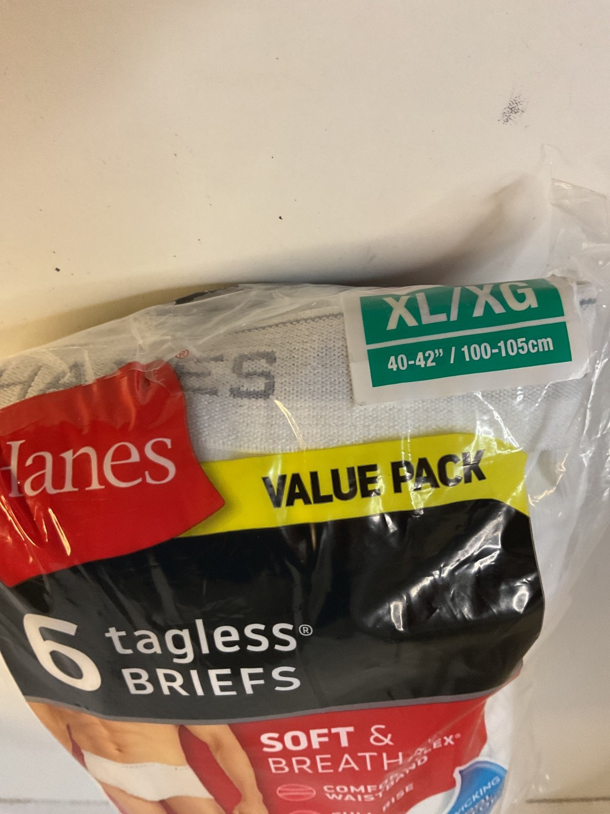 Hanes Briefs 6-Pack Men’s Tagless Underwear XL 40-42 ComfortSoft New