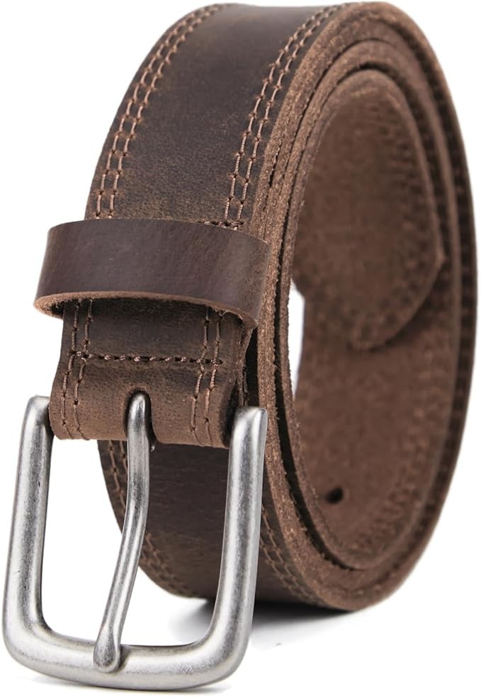 Men’s Genuine FULL GRAIN Leather Belt, Brown Zinc Alloy Pin Buckle Size 28-46
