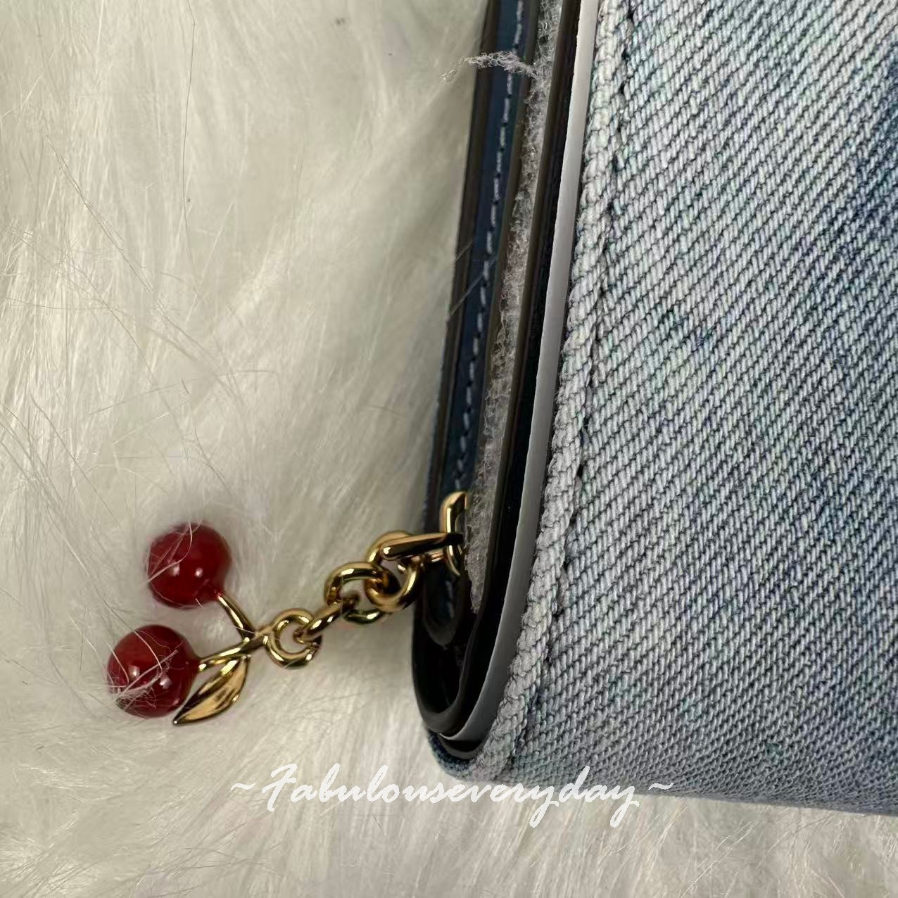 Coach Snap Wallet in Loved Denim with Cherry Charm Gold/Light Indigo CEC35 NWT