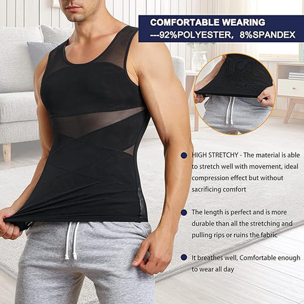 Men Slimming Body Shaper Belly Chest Gynecomastia Compression Shirt Gym Tank Top