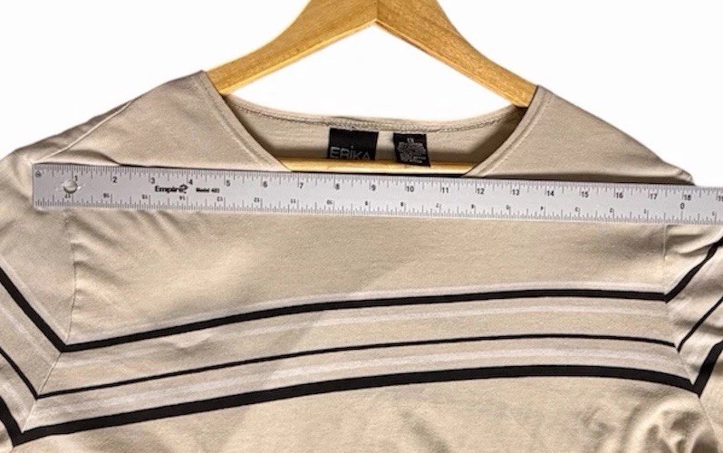Erika Women 1X Striped Tunic Top Beige Black 3/4 Sleeve Casual Stretch Tee