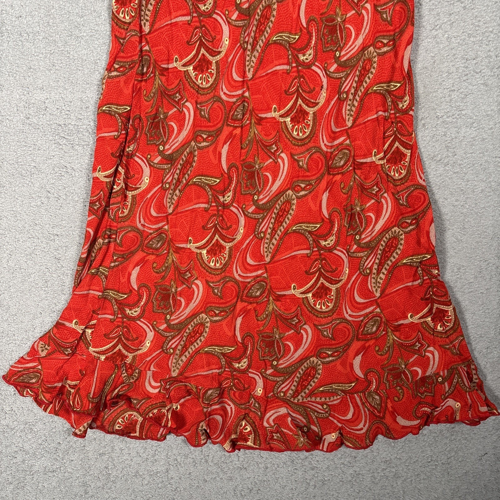 Rampage Vintage 90s Red Paisley Rayon Midi Dress Square Neck Ruffle Hem Fits XS